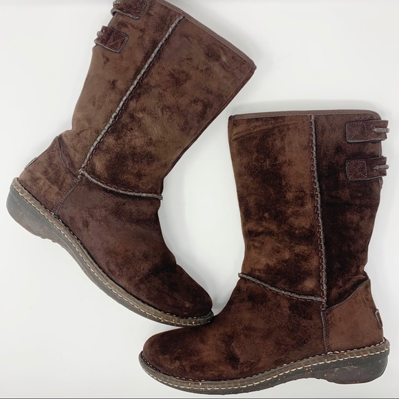 UGG Shoes - UGG Brown Suede Shearling Lined Winter Boots Sz 10